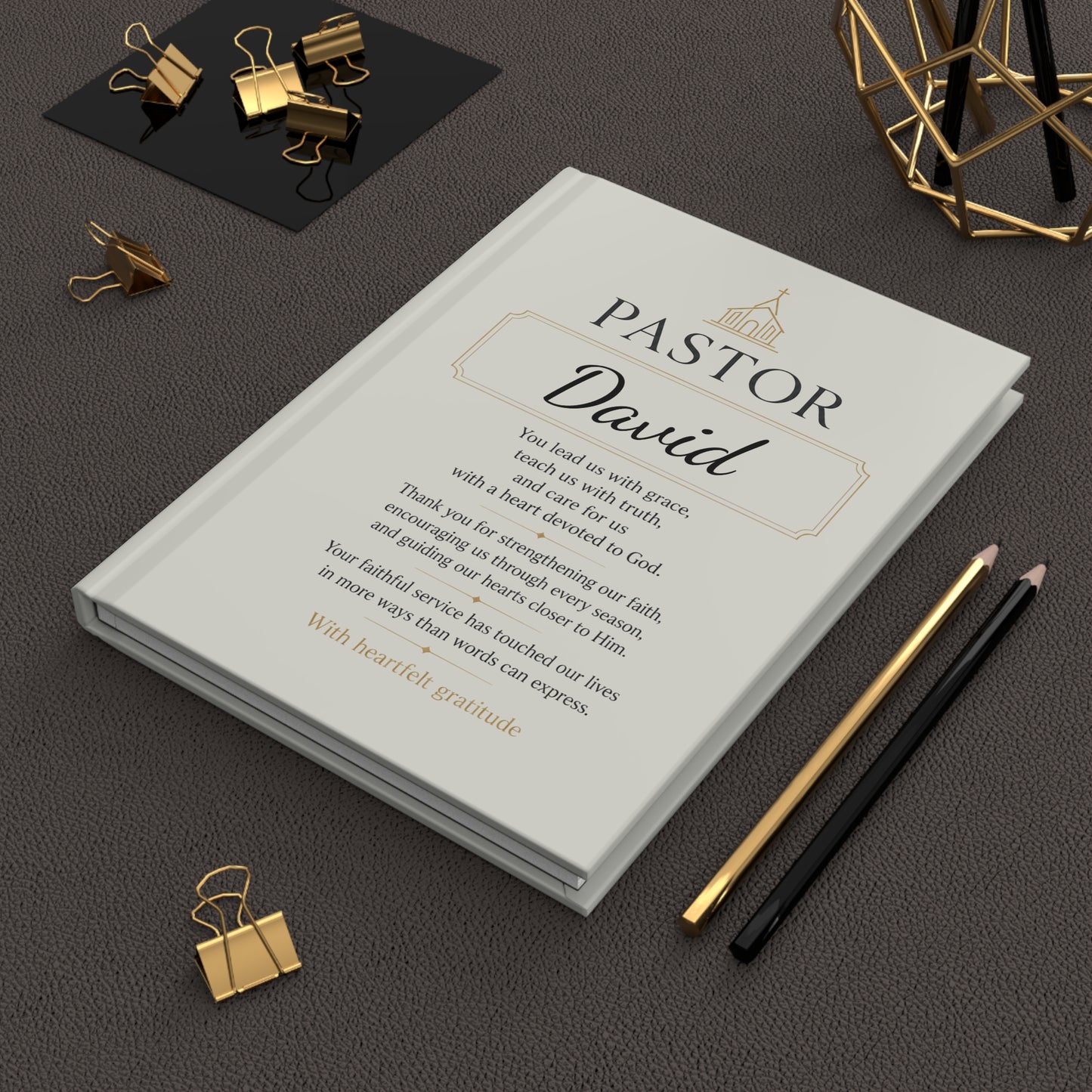 Pastor Personalized Hardcover Journal — matte cover texture detail | Nordenzi