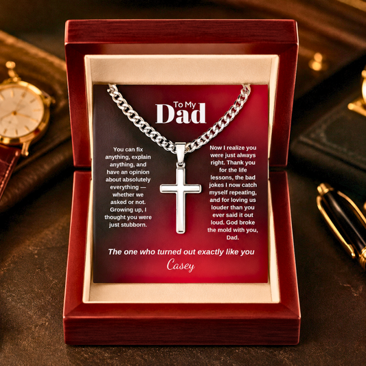 Cuban link chain cross necklace for dad silver — The One Who Turned Out Exactly Like You | Nordenzi
