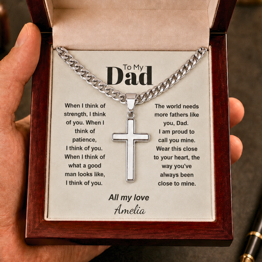 Cuban link chain cross necklace for dad silver — When I Think of Strength I Think of You | Nordenzi
