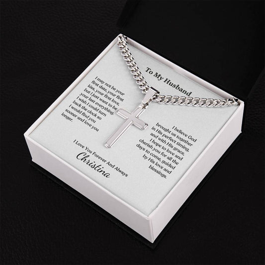 Cuban chain with engraved cross necklace — Christian gift | Nordenzi