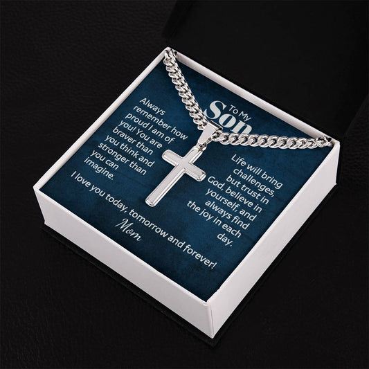 Engraved cross with Cuban chain — personalized Christian gift | Nordenzi