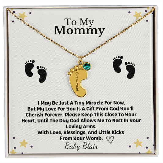 Mommy To Be baby feet necklace with birthstone — Christian gift | Nordenzi