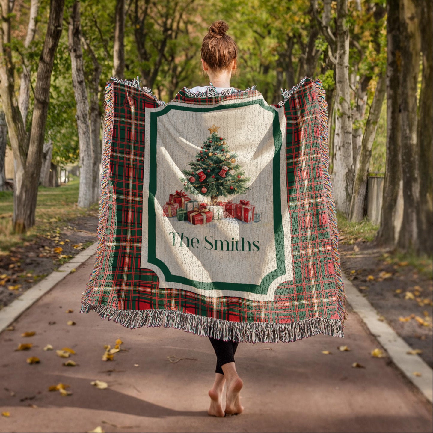 Personalized Christmas Woven Blanket – Custom Family Name Tapestry Throw, 100% Cotton Heirloom Gift