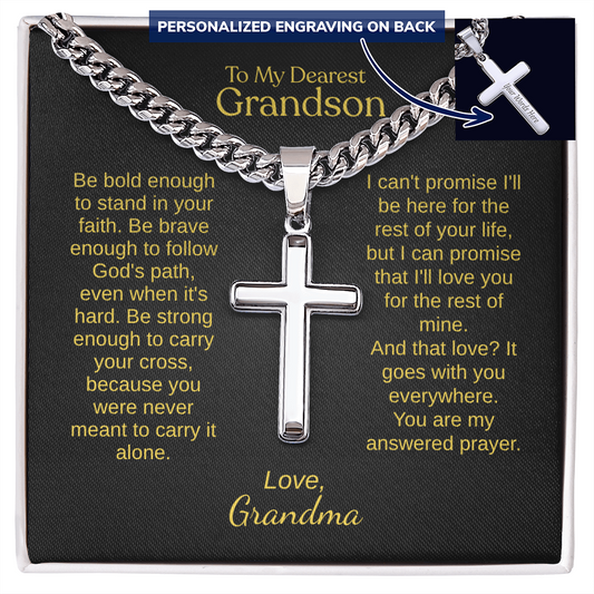 Grandson Cuban link cross necklace silver — personalized Christian gift from grandma | Nordenzi