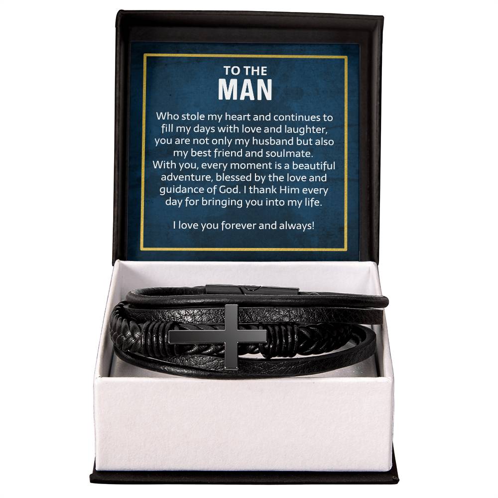 Men's cross leather bracelet — Christian faith jewelry gift from Nordenzi