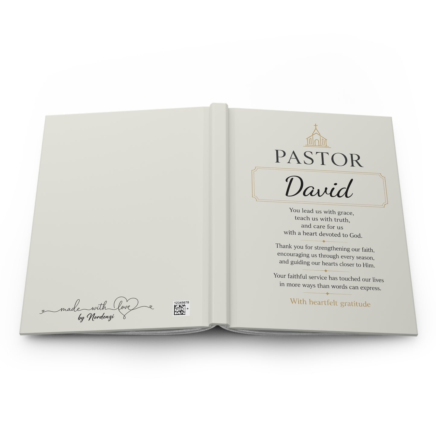 Pastor Personalized Hardcover Journal — personalization name closeup | Nordenzi