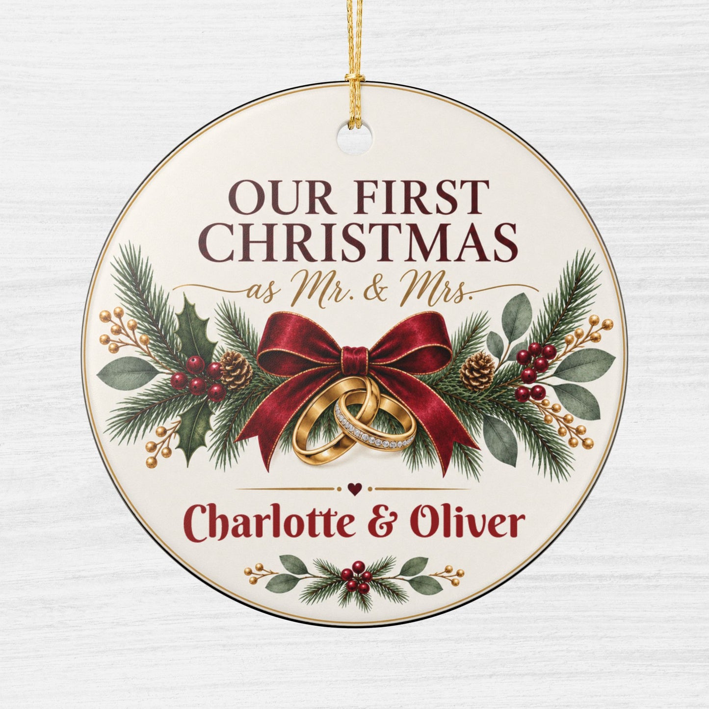 First Christmas Mr. & Mrs. Ornament — Personalized Wedding/Newlywed Holiday Keepsake