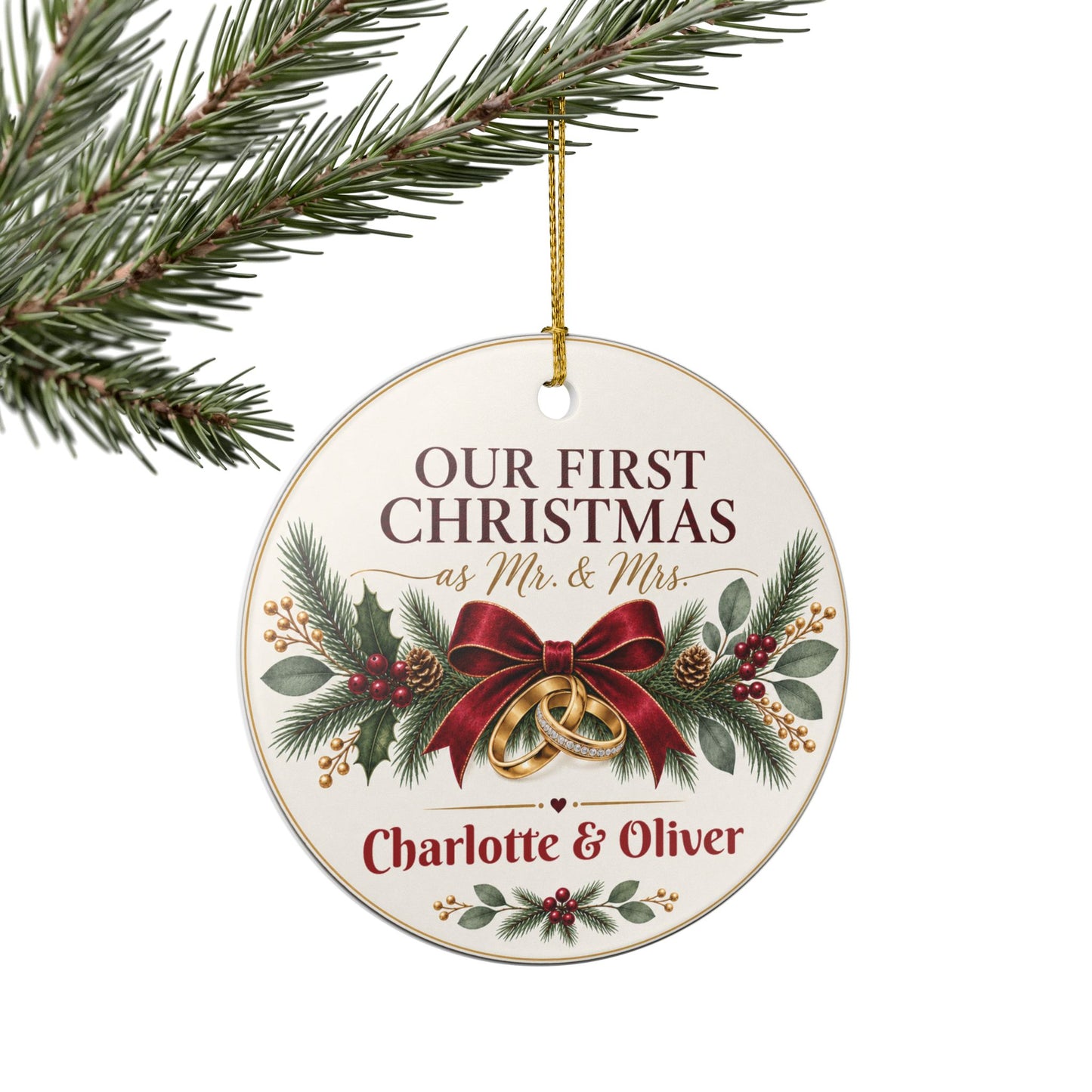 First Christmas Mr. & Mrs. Ornament — Personalized Wedding/Newlywed Holiday Keepsake