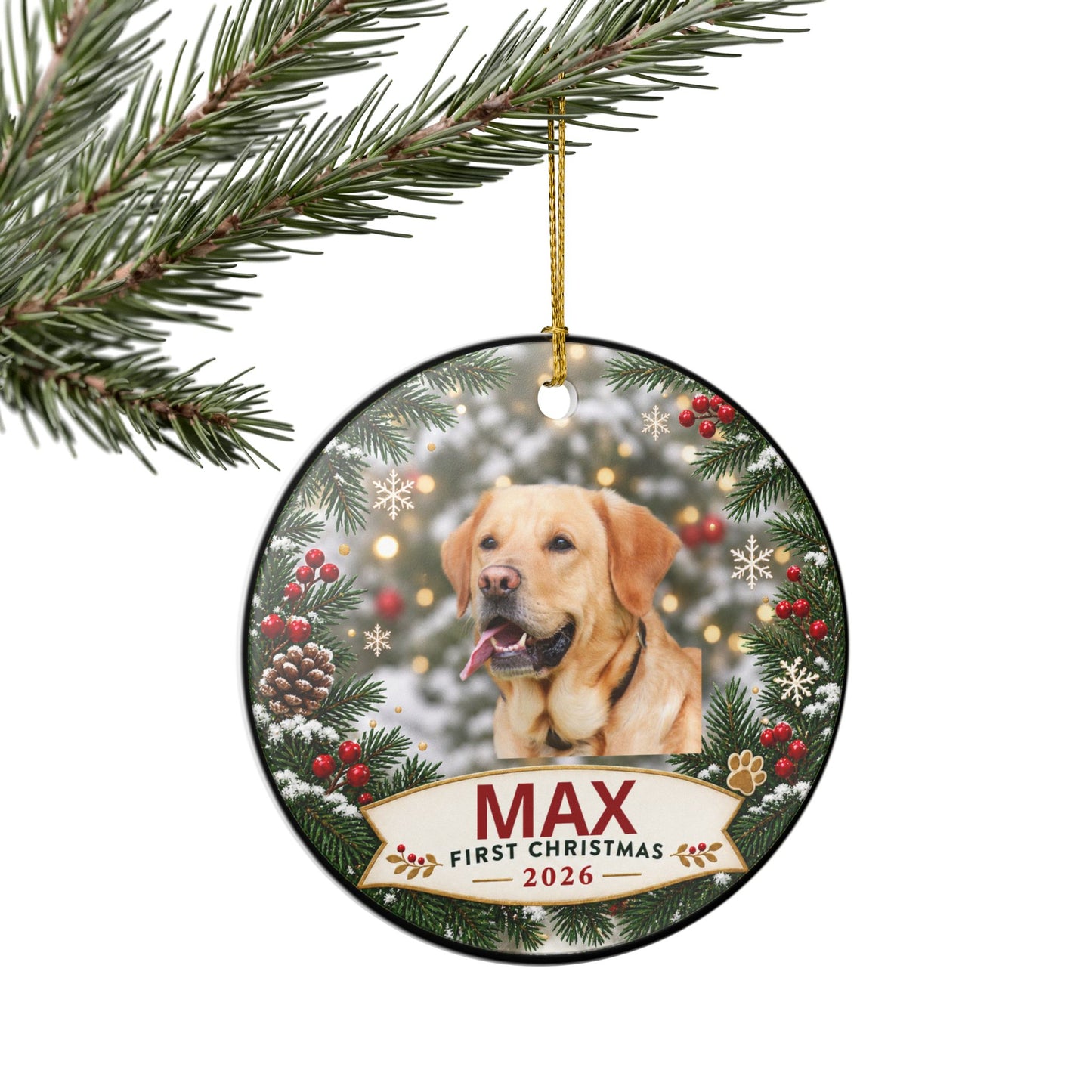 Personalized Pet Photo Ceramic First Christmas Ornament