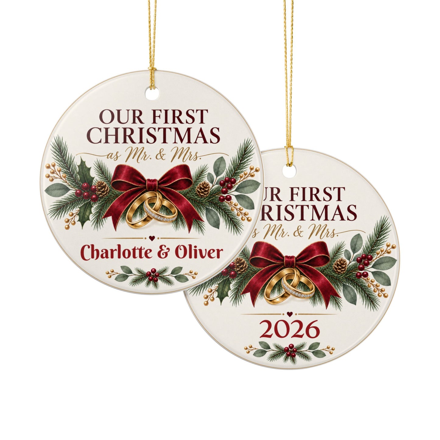 First Christmas Mr. & Mrs. Ornament — Personalized Wedding/Newlywed Holiday Keepsake