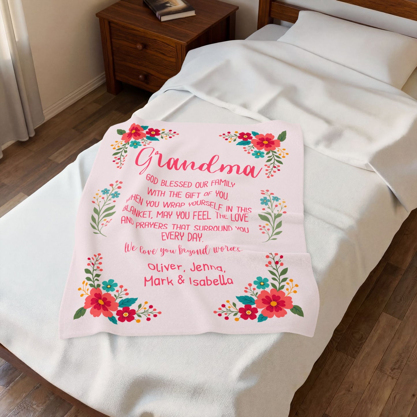 Personalized Grandma Blanket – Floral Keepsake with Grandkids' Names