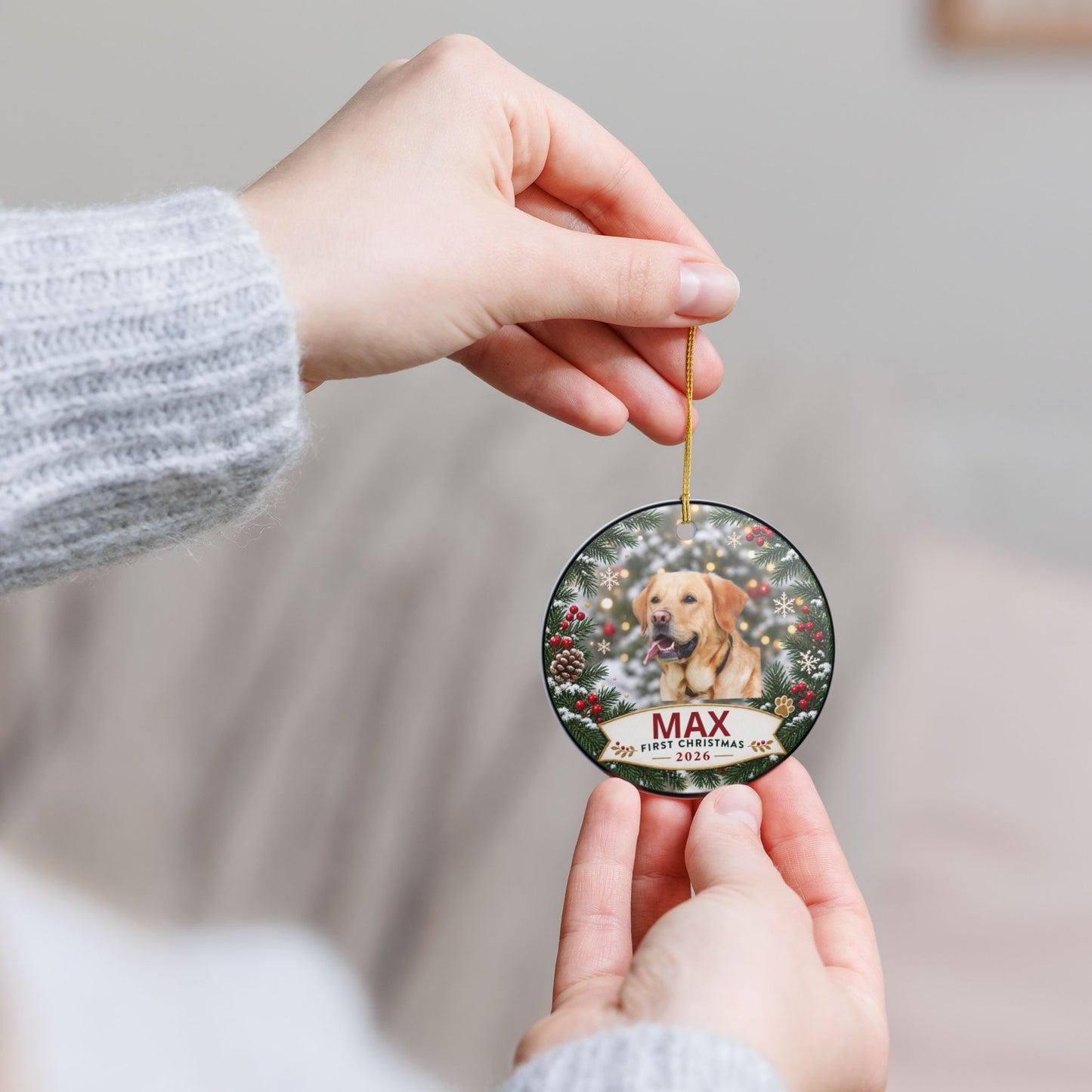 Personalized Pet Photo Ceramic First Christmas Ornament