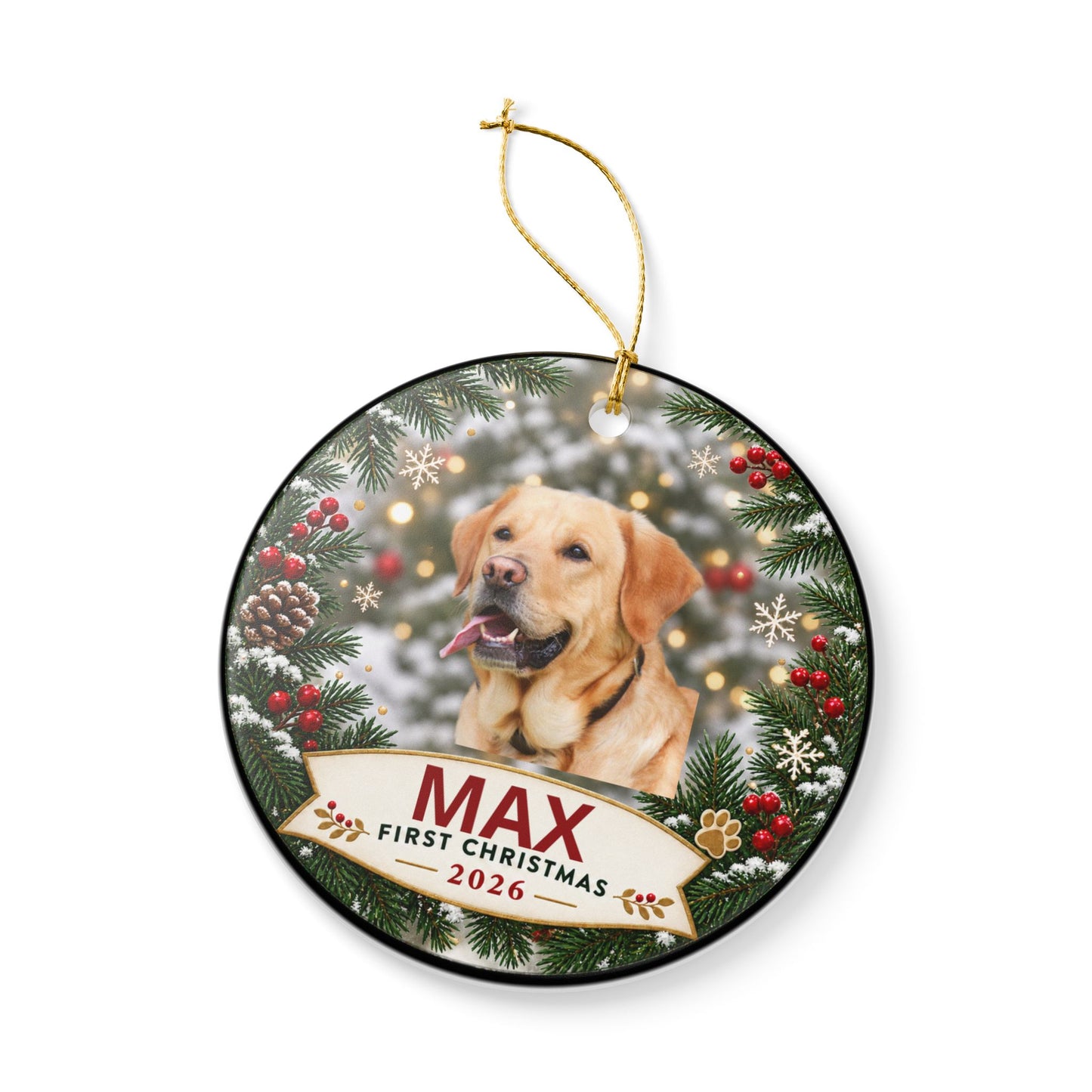 Personalized Pet Photo Ceramic First Christmas Ornament