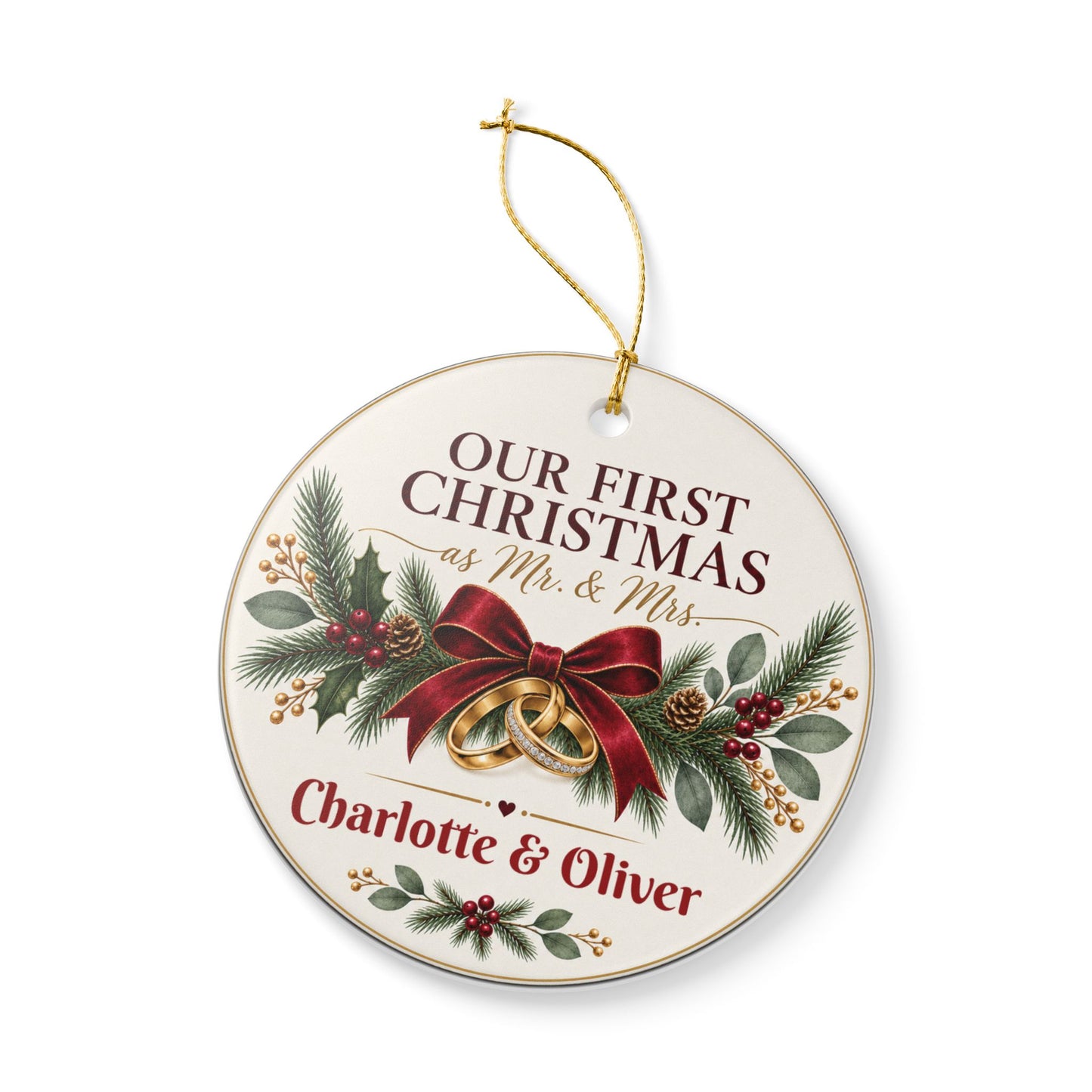First Christmas Mr. & Mrs. Ornament — Personalized Wedding/Newlywed Holiday Keepsake