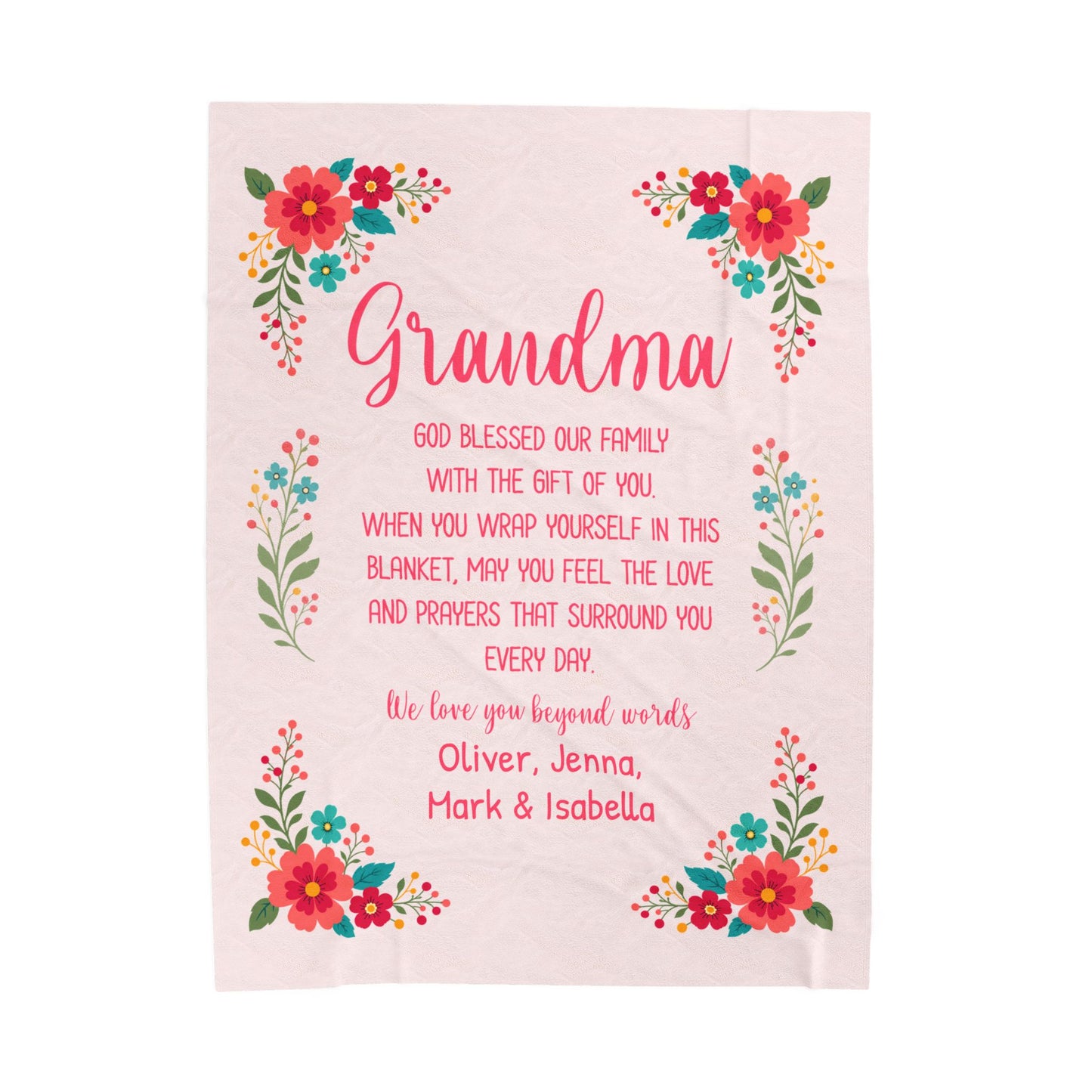 Personalized Grandma Blanket – Floral Keepsake with Grandkids' Names