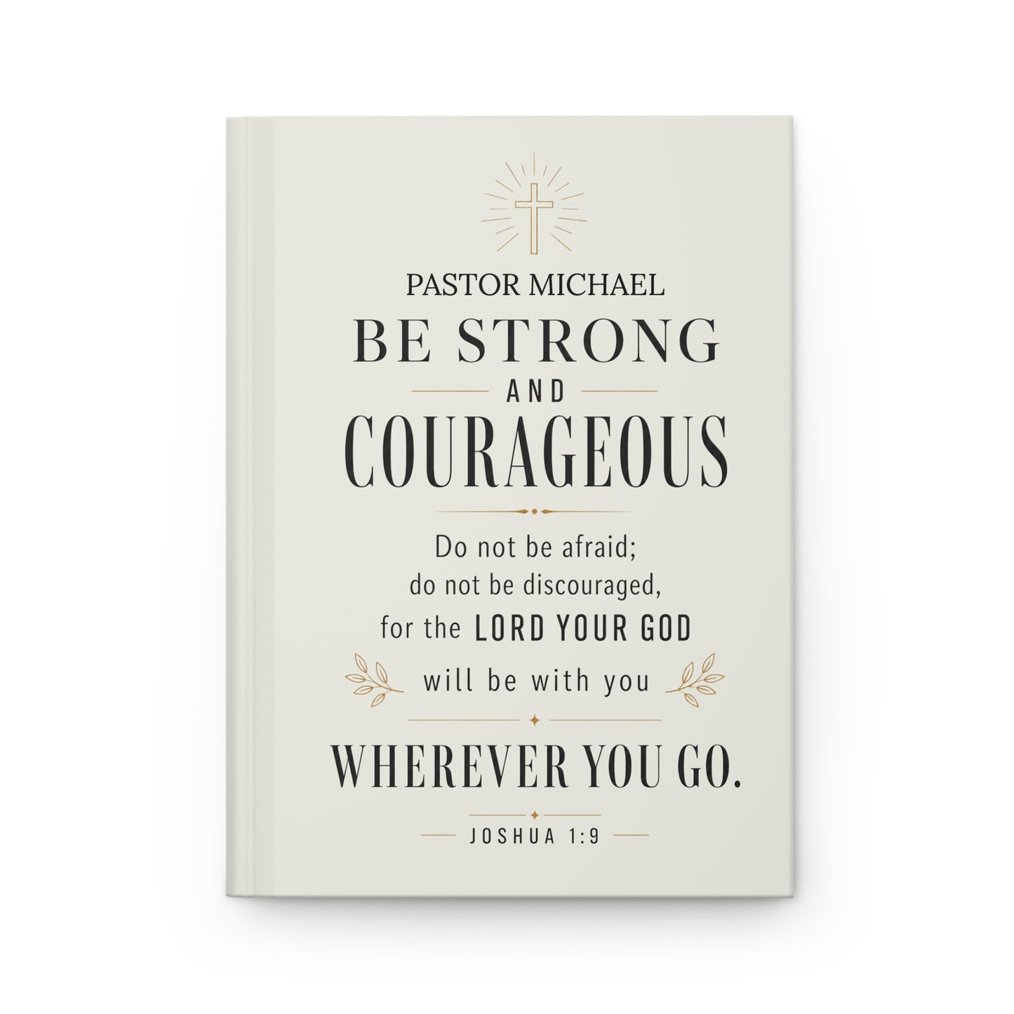 Be Strong and Courageous Pastor Journal — personalized front cover closeup | Nordenzi