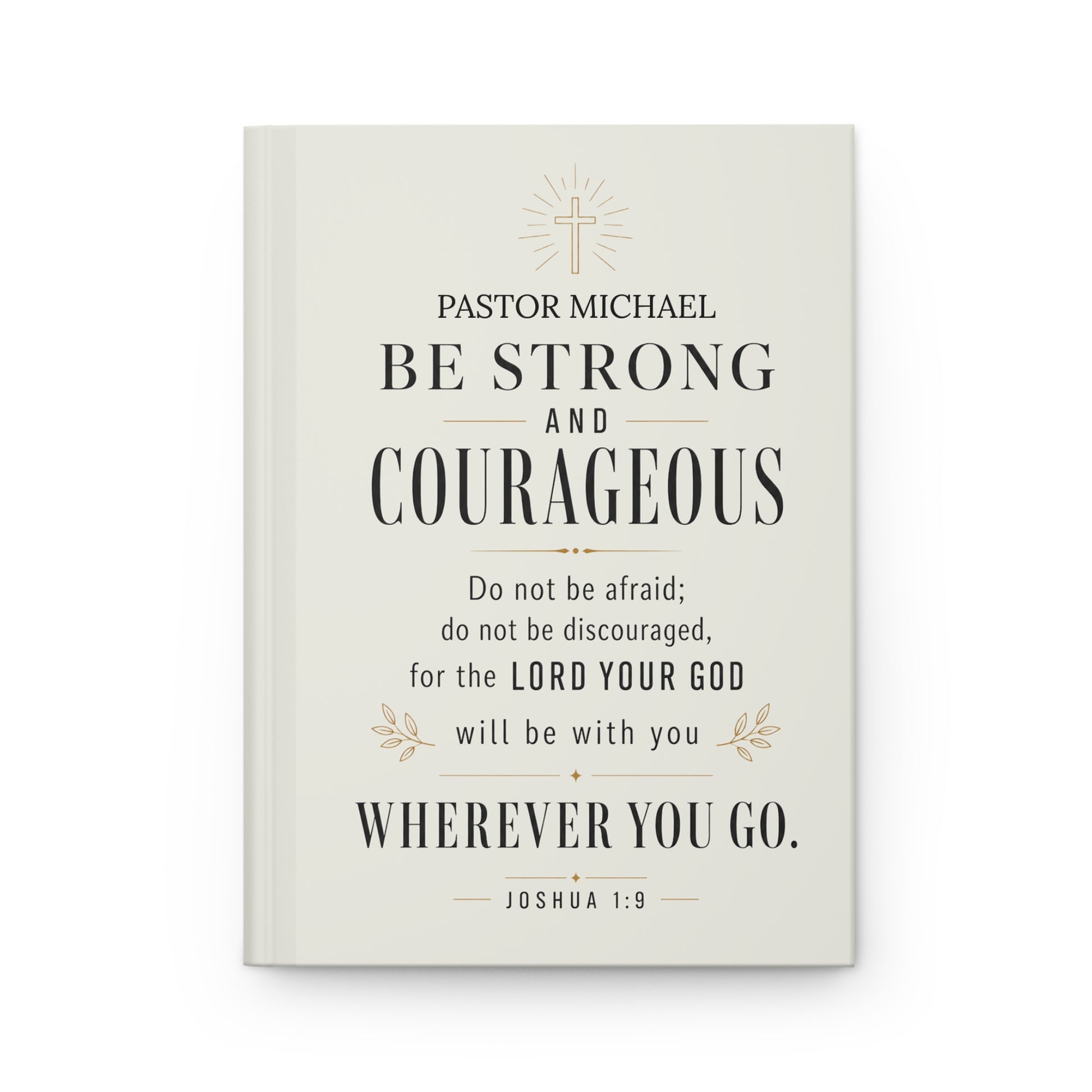Be Strong and Courageous Pastor Journal — personalized front cover closeup | Nordenzi