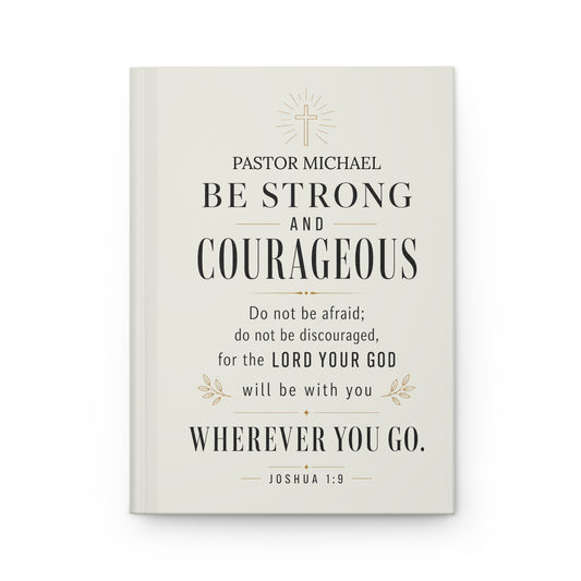 Be Strong and Courageous Pastor Journal — personalized front cover closeup | Nordenzi