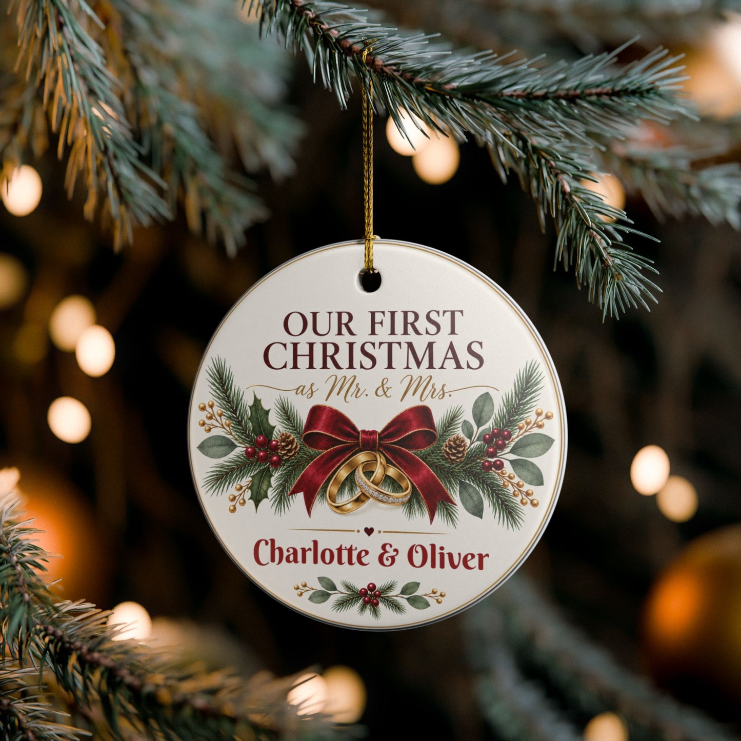 First Christmas Mr. & Mrs. Ornament — Personalized Wedding/Newlywed Holiday Keepsake