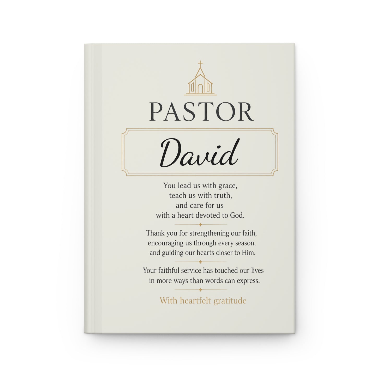 Pastor Personalized Hardcover Journal — personalized front cover closeup | Nordenzi
