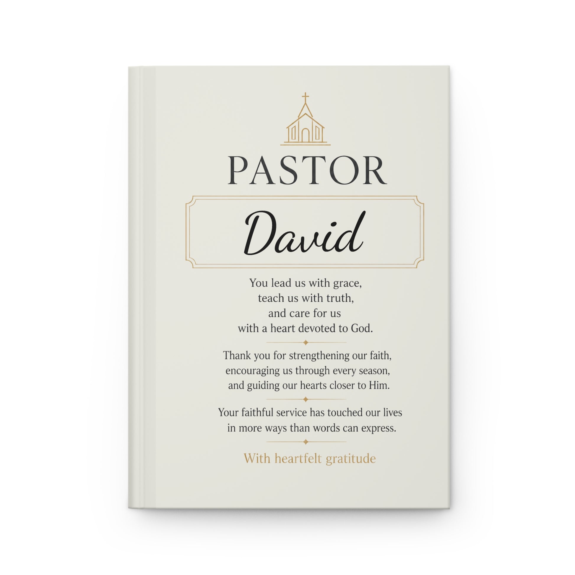 Pastor Personalized Hardcover Journal — personalized front cover closeup | Nordenzi