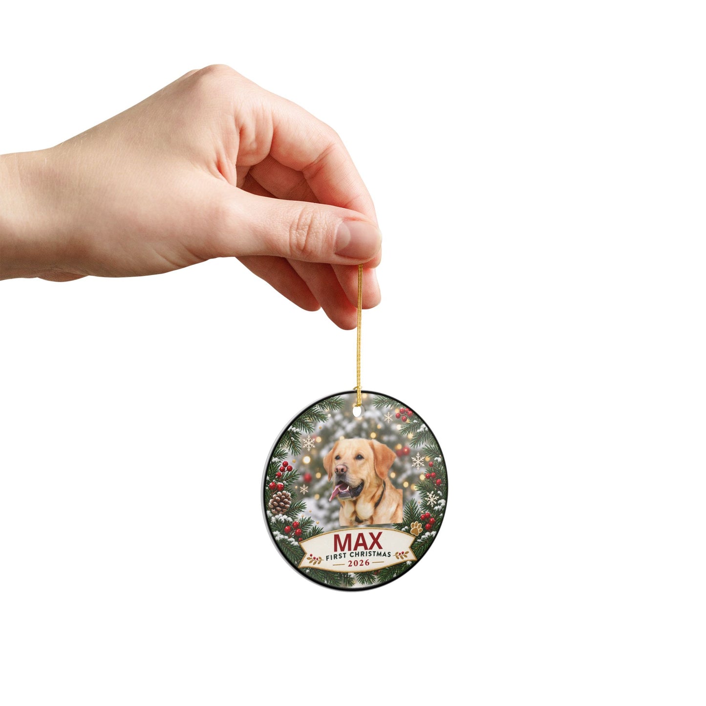 Personalized Pet Photo Ceramic First Christmas Ornament