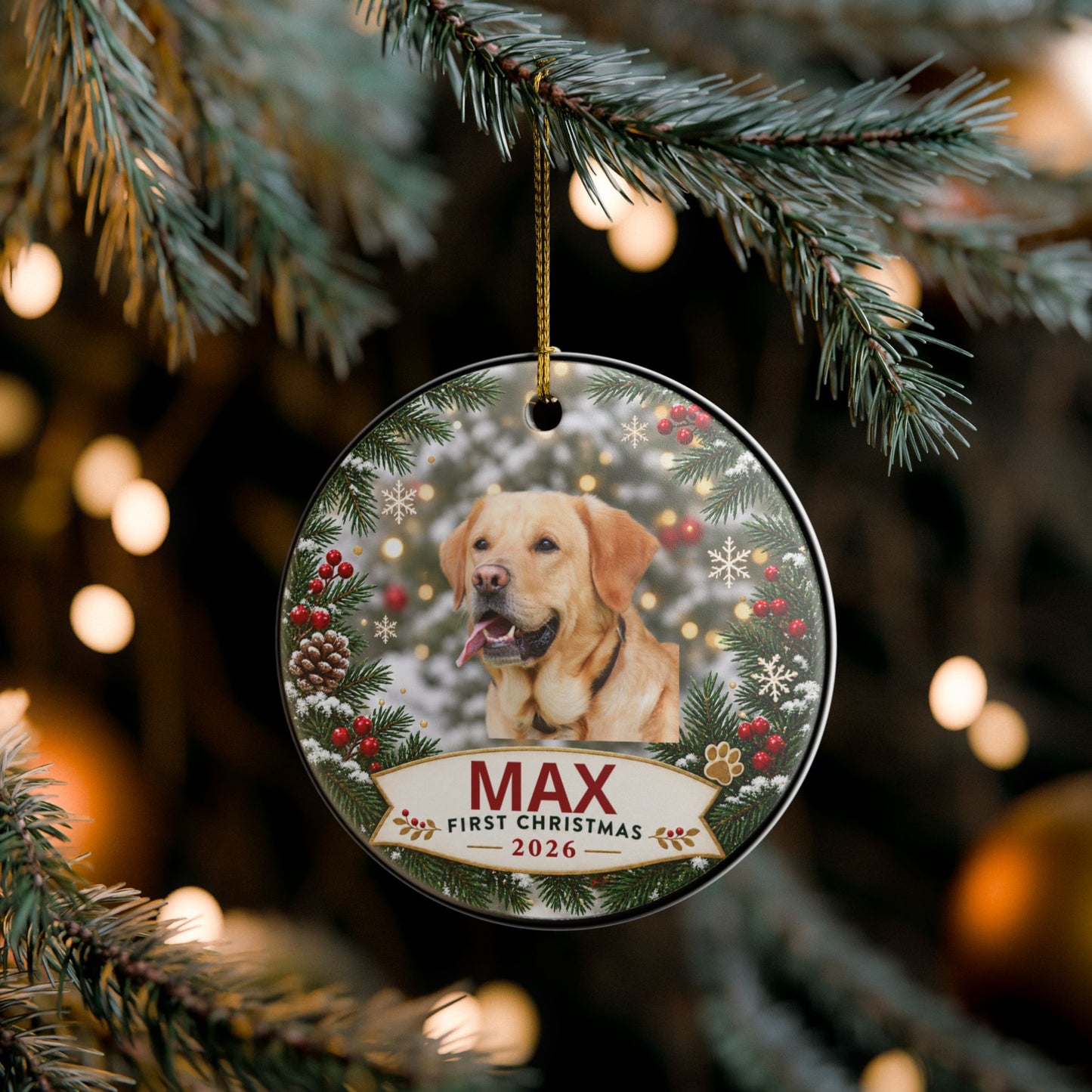 Personalized Pet Photo Ceramic First Christmas Ornament