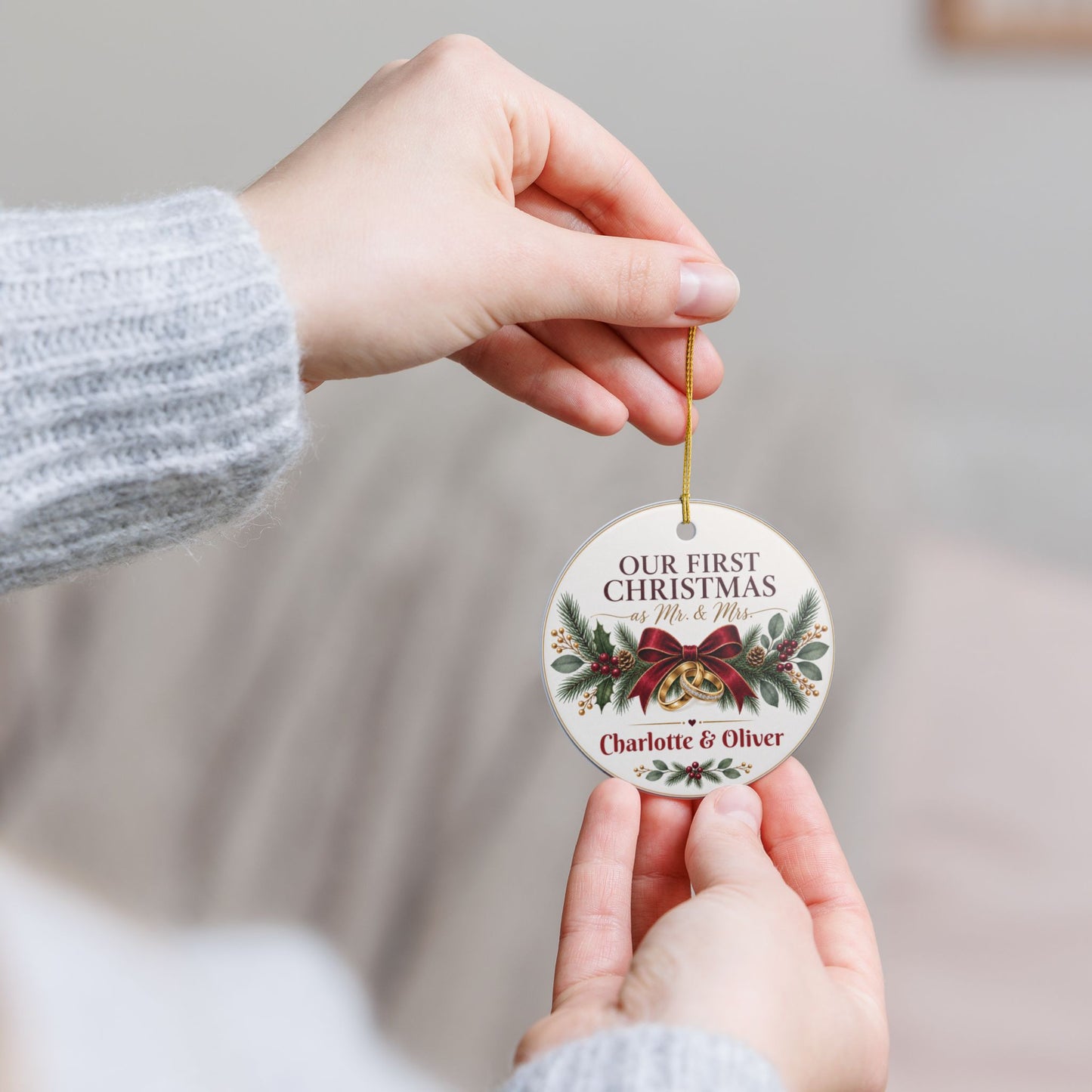 First Christmas Mr. & Mrs. Ornament — Personalized Wedding/Newlywed Holiday Keepsake