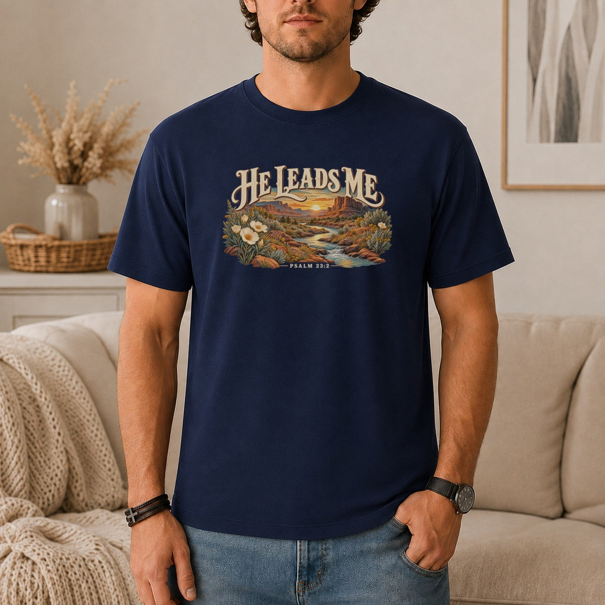 He Leads Me Western Desert T-Shirt