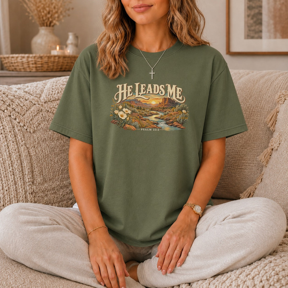 He Leads Me Western Desert T-Shirt