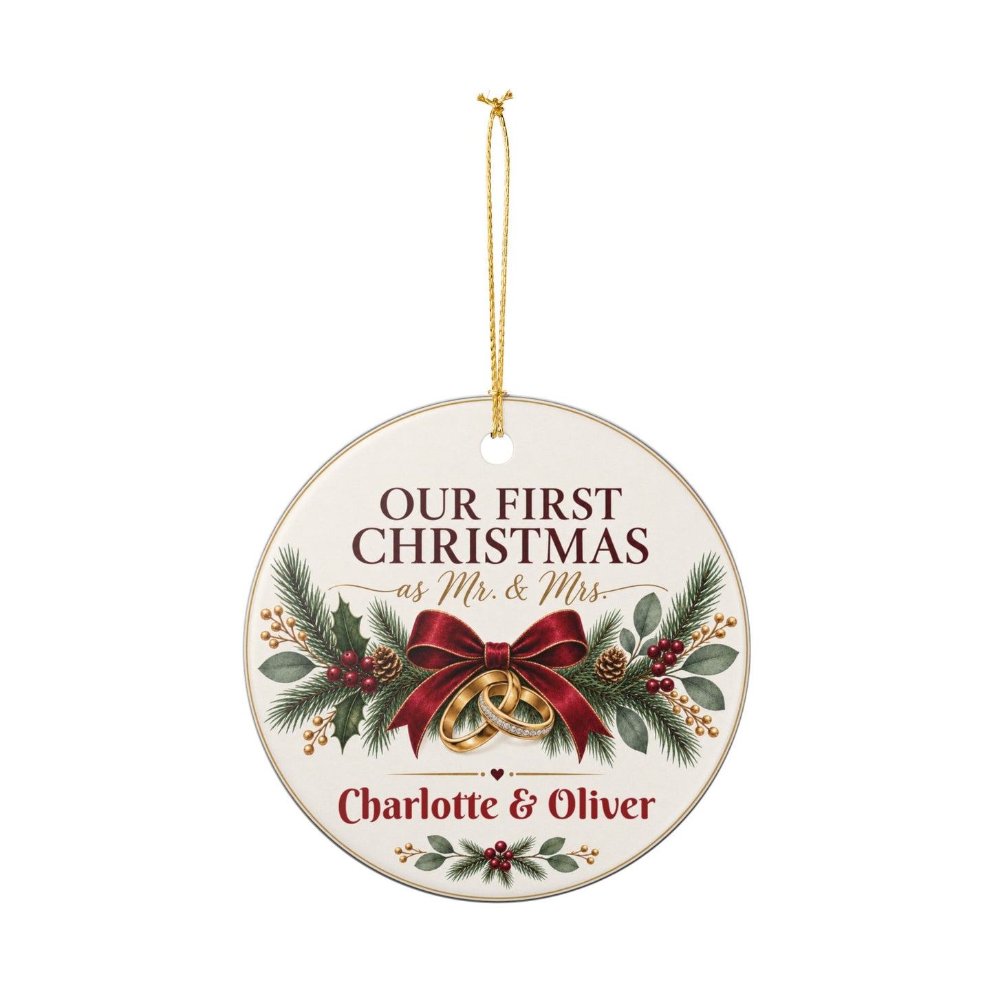 First Christmas Mr. & Mrs. Ornament — Personalized Wedding/Newlywed Holiday Keepsake