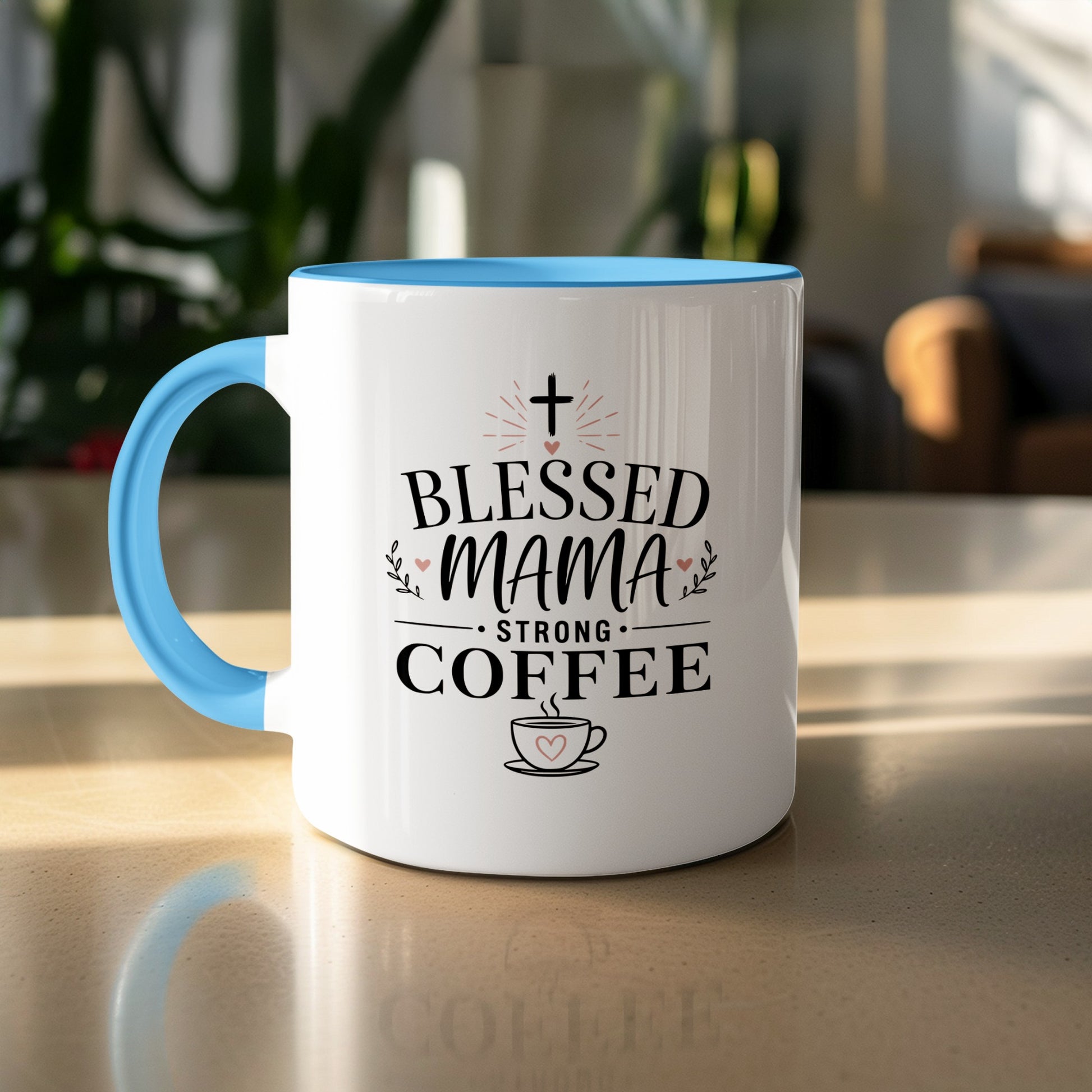 Blessed Mama coffee mug lifestyle photo — Christian gift for mom | The Faith World
