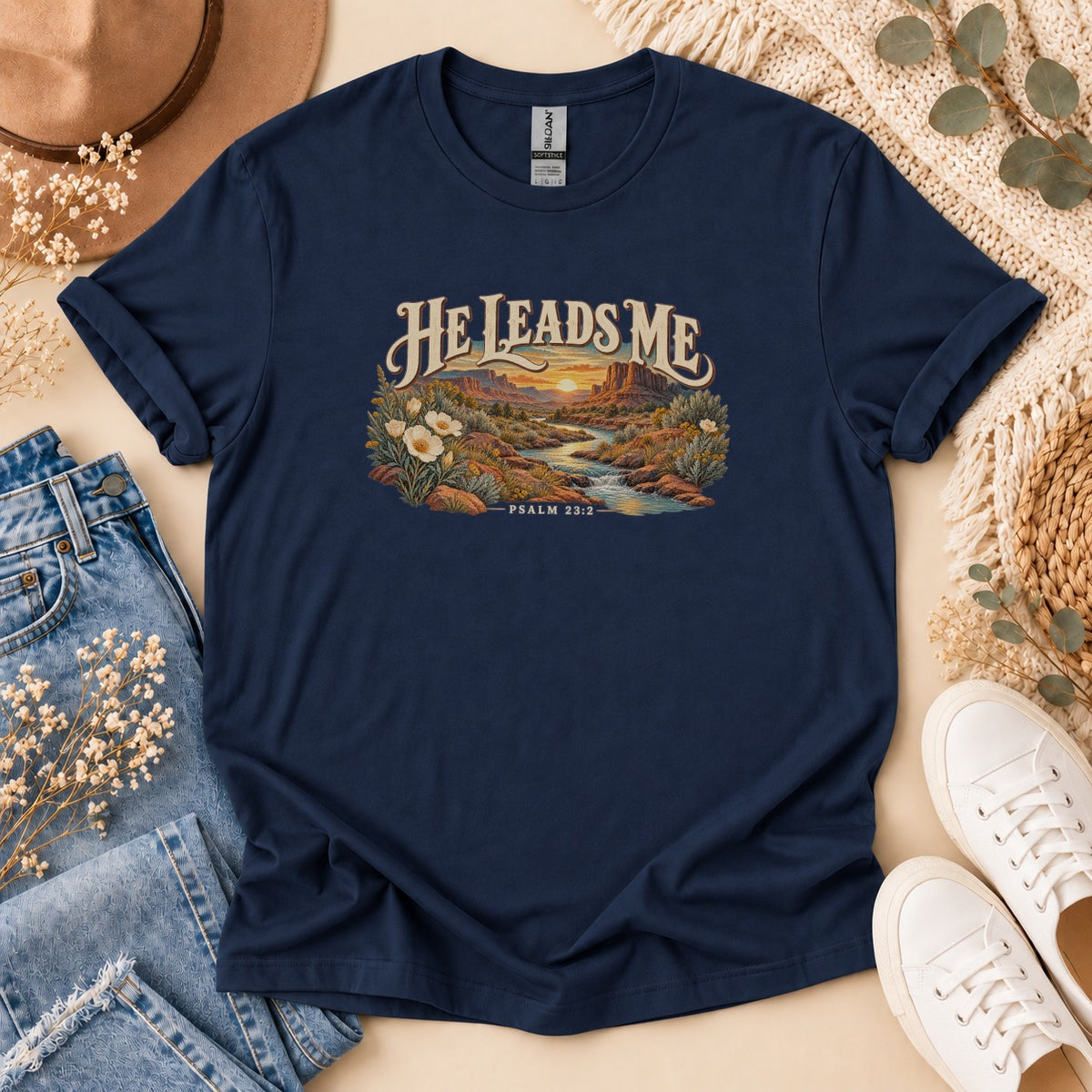 He Leads Me Western Desert T-Shirt