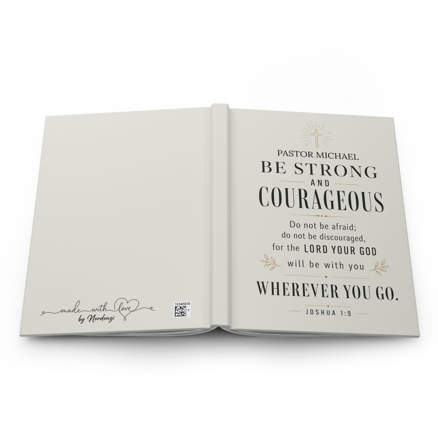 Be Strong and Courageous Pastor Journal — personalization name closeup | Nordenzi