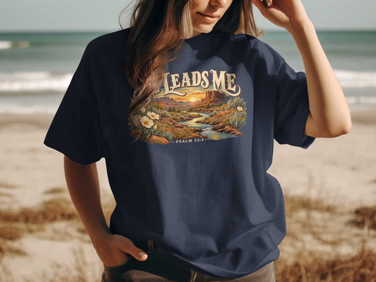 He Leads Me Western Desert T-Shirt