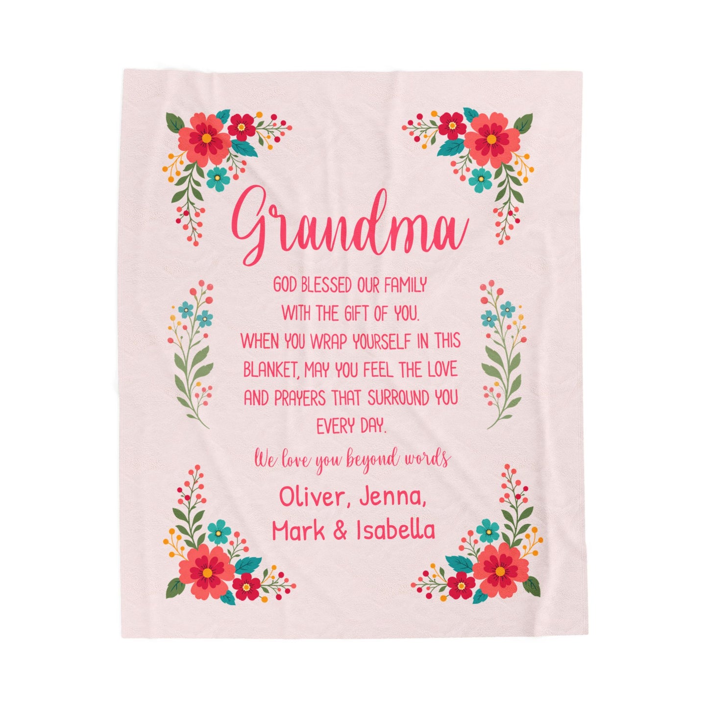 Personalized Grandma Blanket – Floral Keepsake with Grandkids' Names
