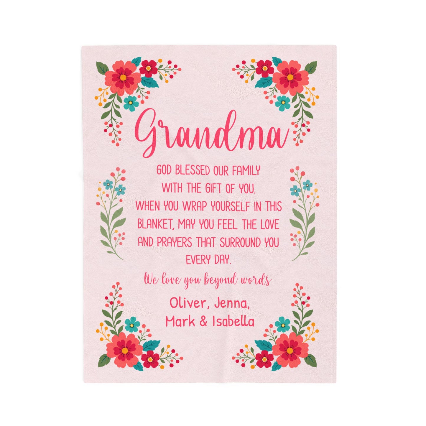 Personalized Grandma Blanket – Floral Keepsake with Grandkids' Names