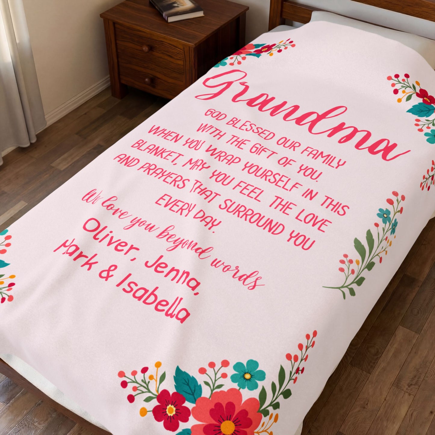 Personalized Grandma Blanket – Floral Keepsake with Grandkids' Names