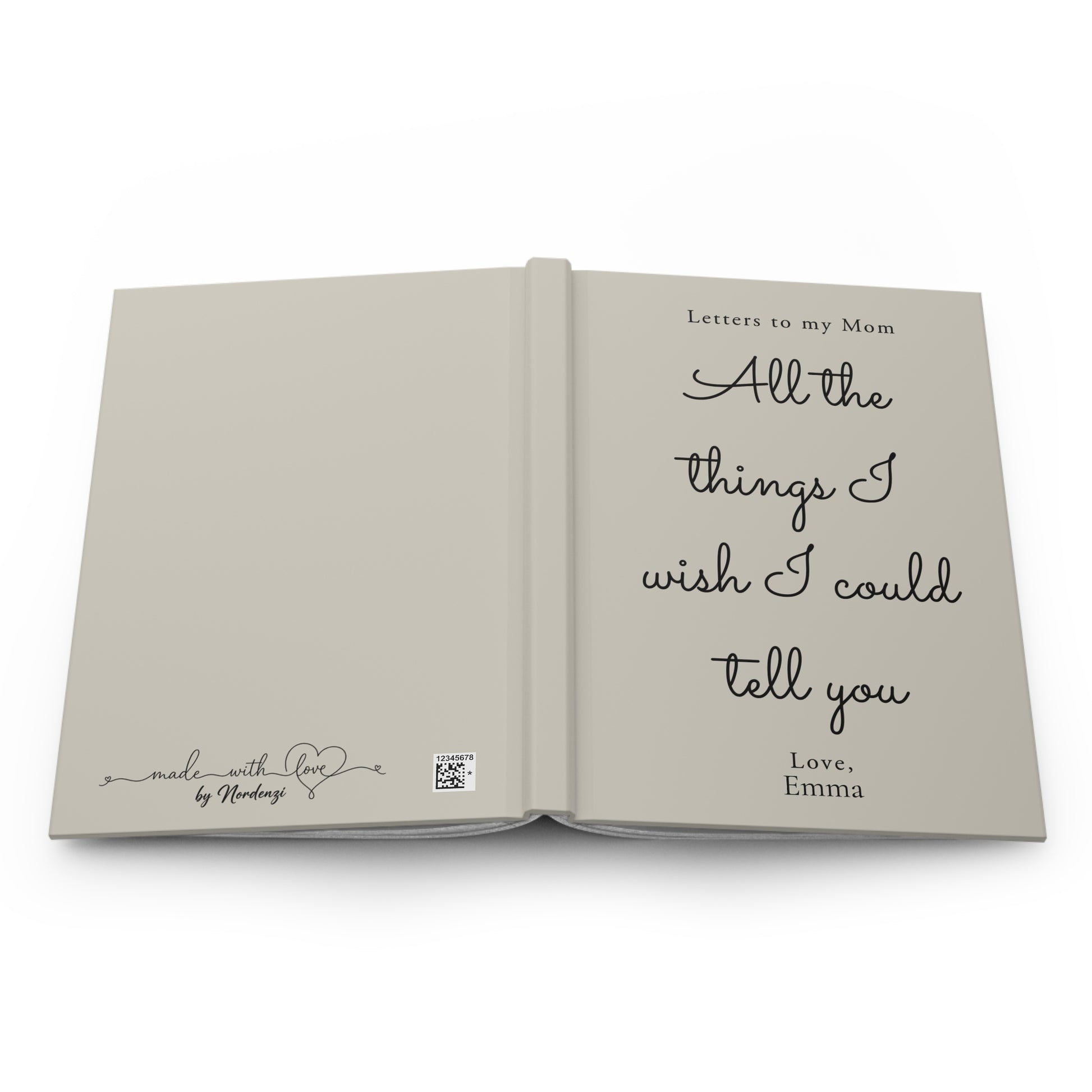 Letters to My Mom Custom Hardcover Journal — gift-ready packaging | Nordenzi