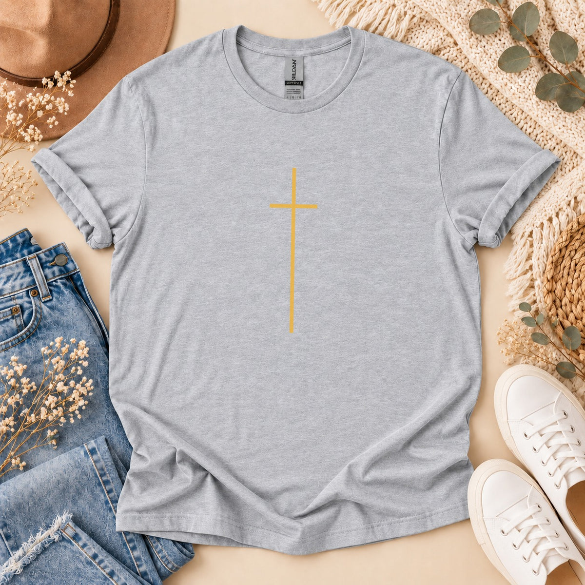 Minimalist Golden Cross T-Shirt