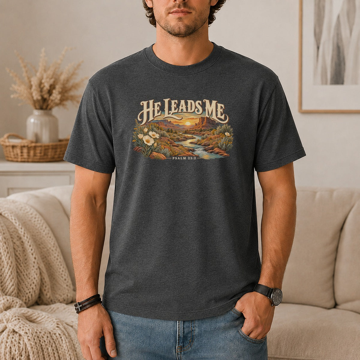 He Leads Me Western Desert T-Shirt