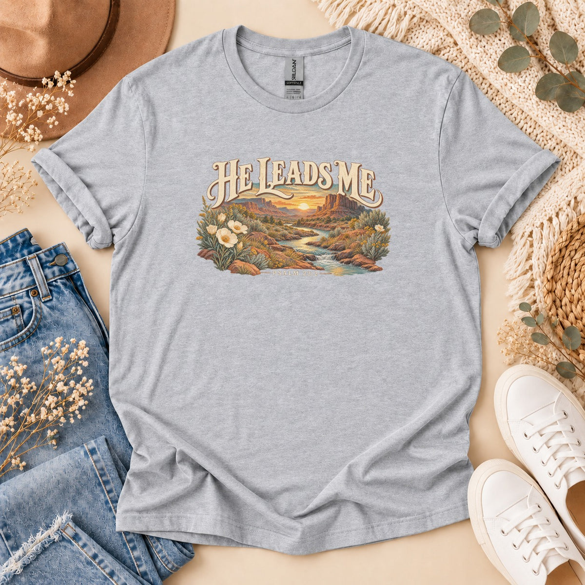 He Leads Me Western Desert T-Shirt