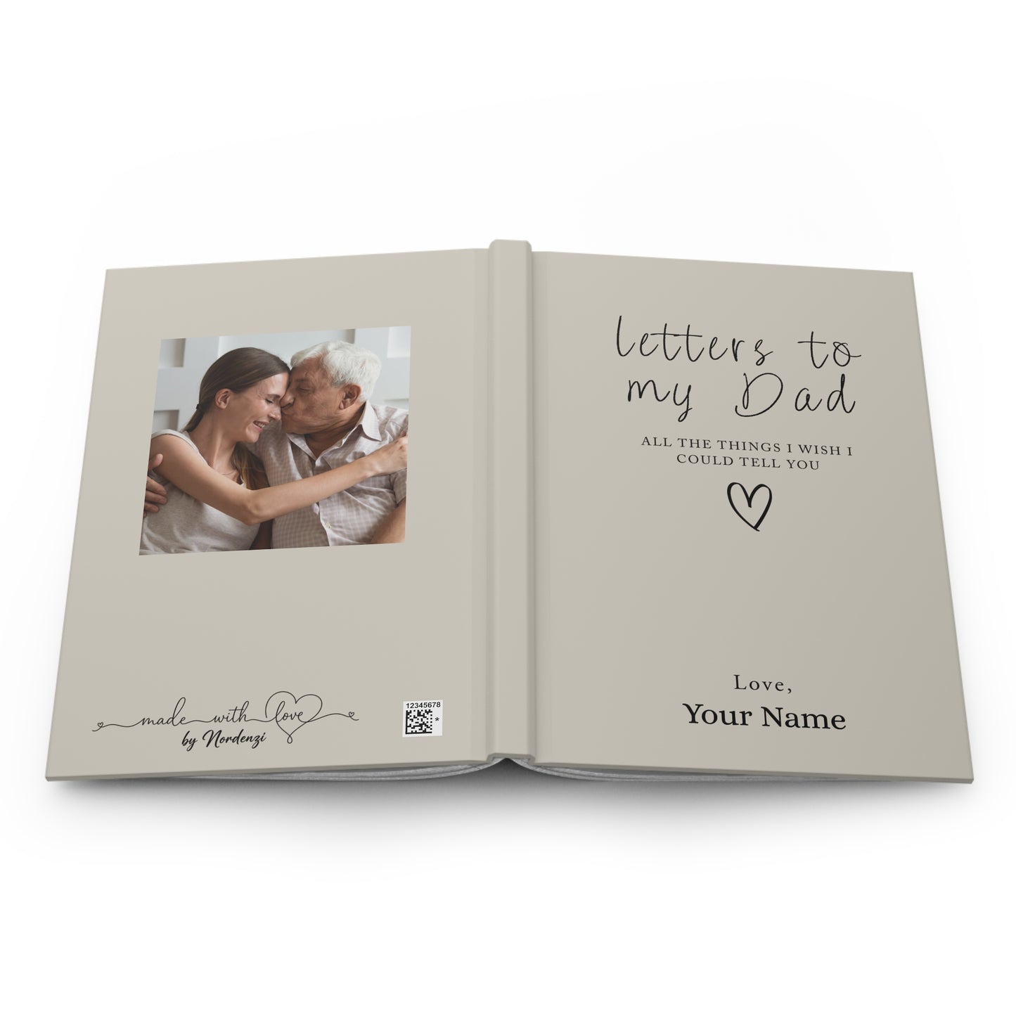 Letters to My Dad Custom Hardcover Journal — personalization name closeup | Nordenzi