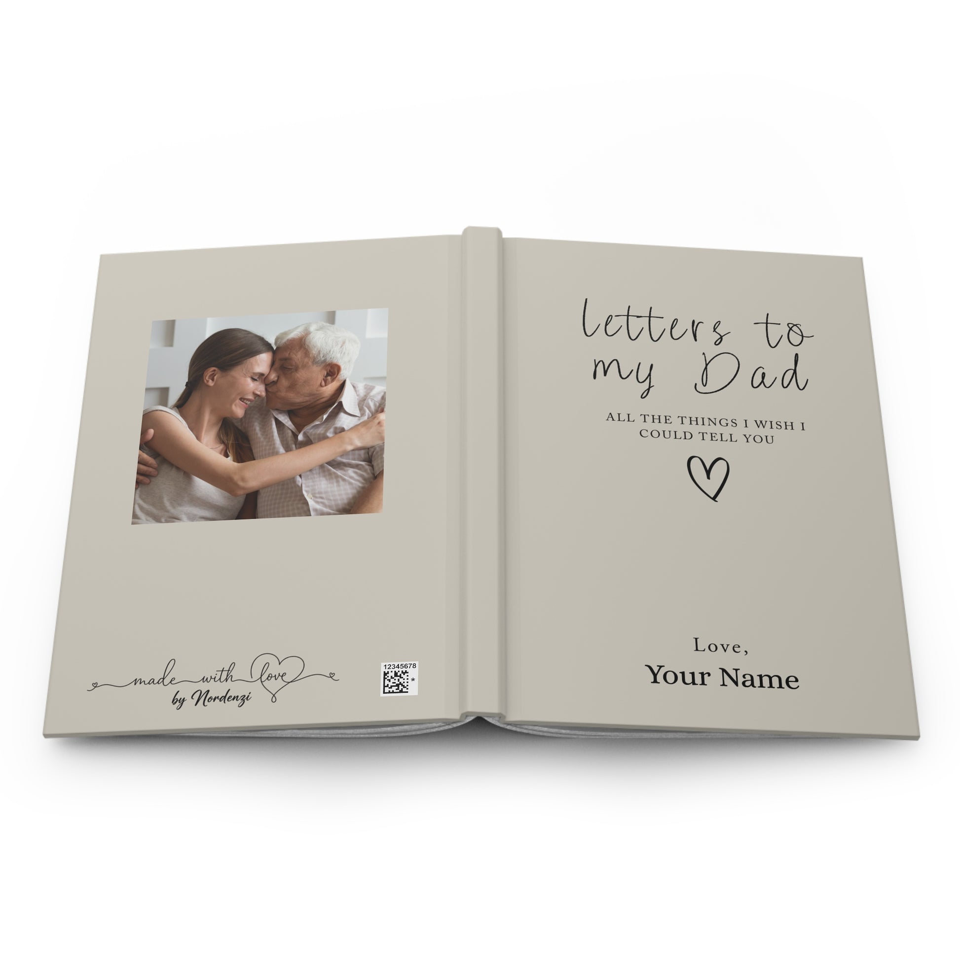 Letters to My Dad Custom Hardcover Journal — personalization name closeup | Nordenzi