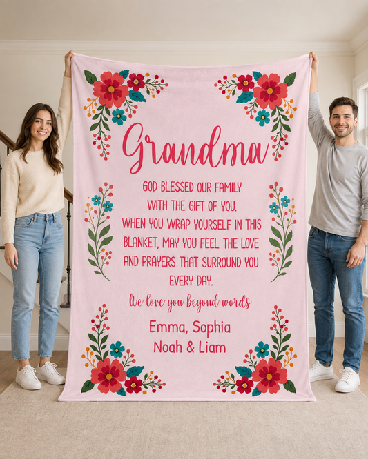 Personalized Grandma Blanket – Floral Keepsake with Grandkids' Names