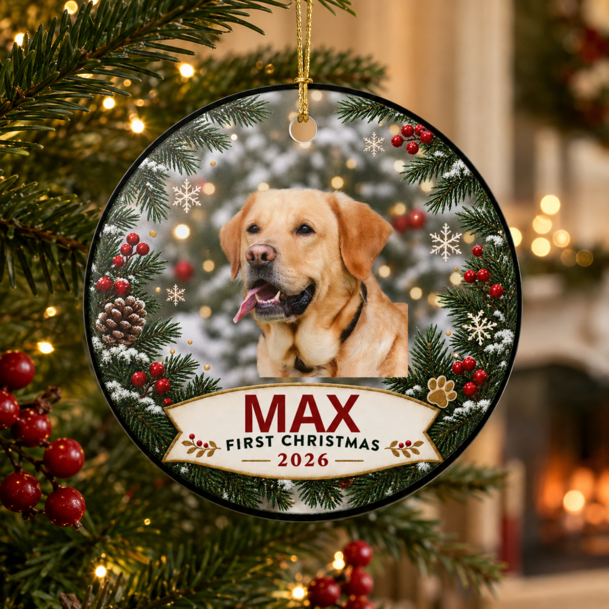 Personalized Pet Photo Ceramic First Christmas Ornament