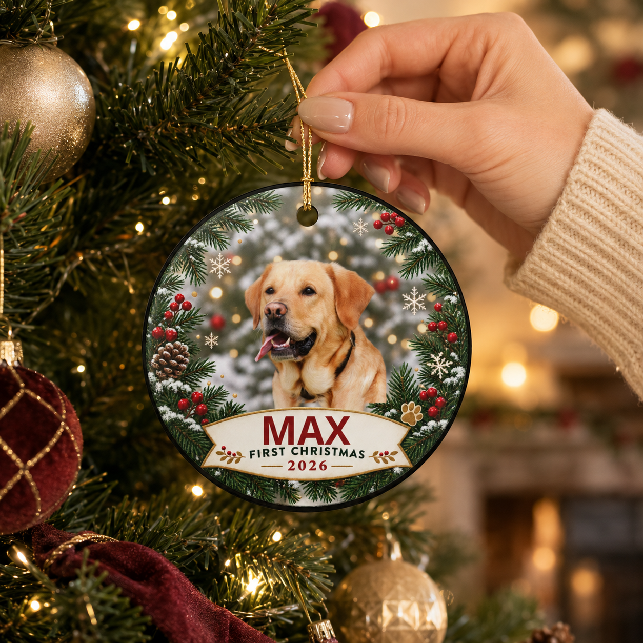 Personalized Pet Photo Ceramic First Christmas Ornament