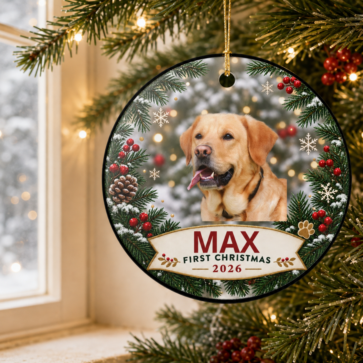 Personalized Pet Photo Ceramic First Christmas Ornament
