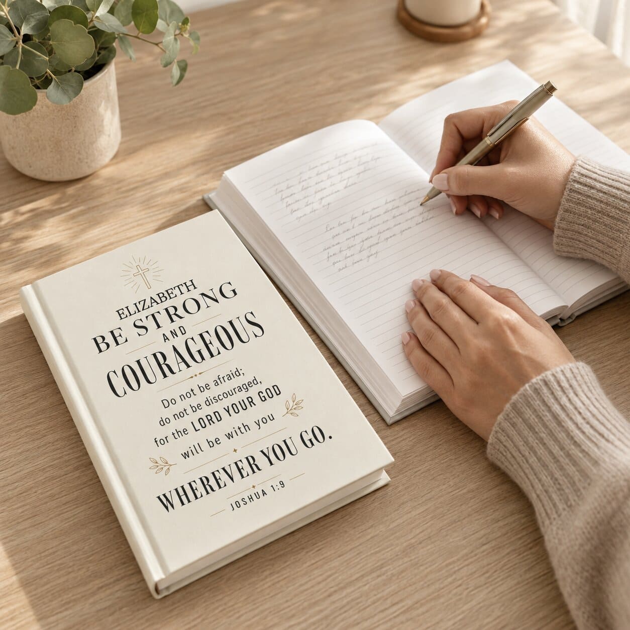 Be Strong and Courageous Hardcover Journal — Healing & Encouragement Gift for Illness (Joshua 1:9)