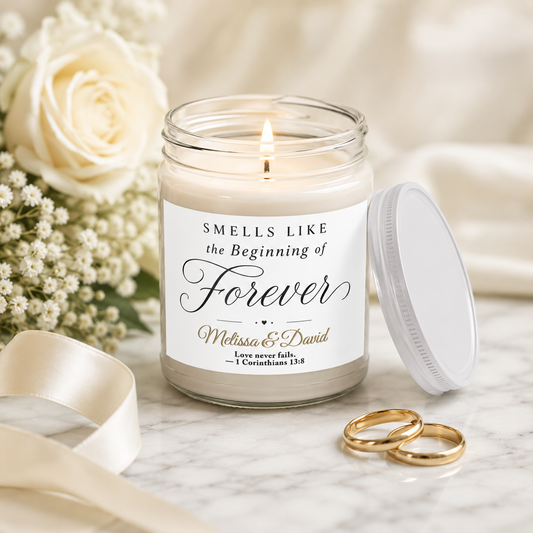 Beginning of Forever personalized candle lifestyle — Christian wedding anniversary gift | The Faith World